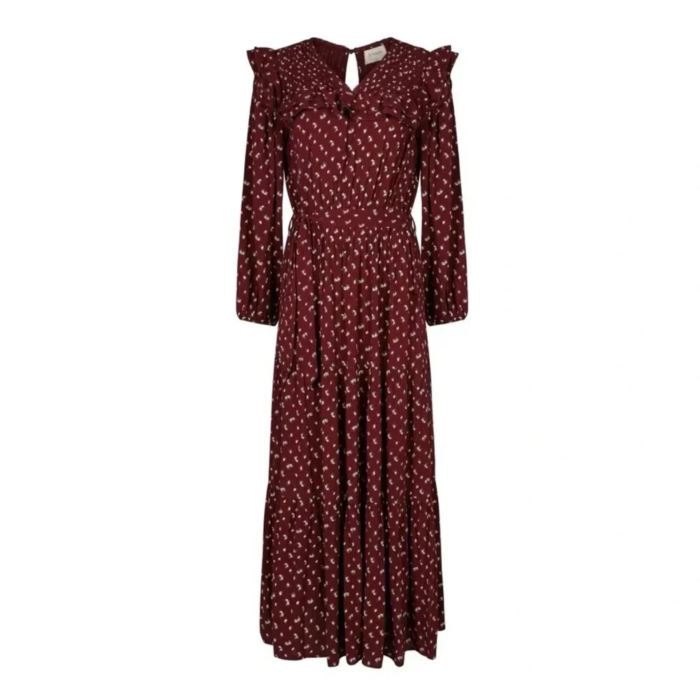Sonmer Julieta Burgundy Dainty Floral Maxi Dress